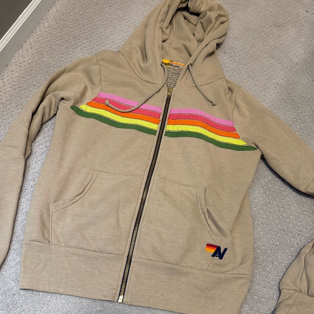 Women’s aviator nation 5-stripe hoodie- sand size XS